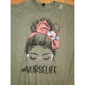 Gildan Softstyle #NurseLife Women's‎ 2XL Olive  T-shirt | Relaxed Tee FLaw